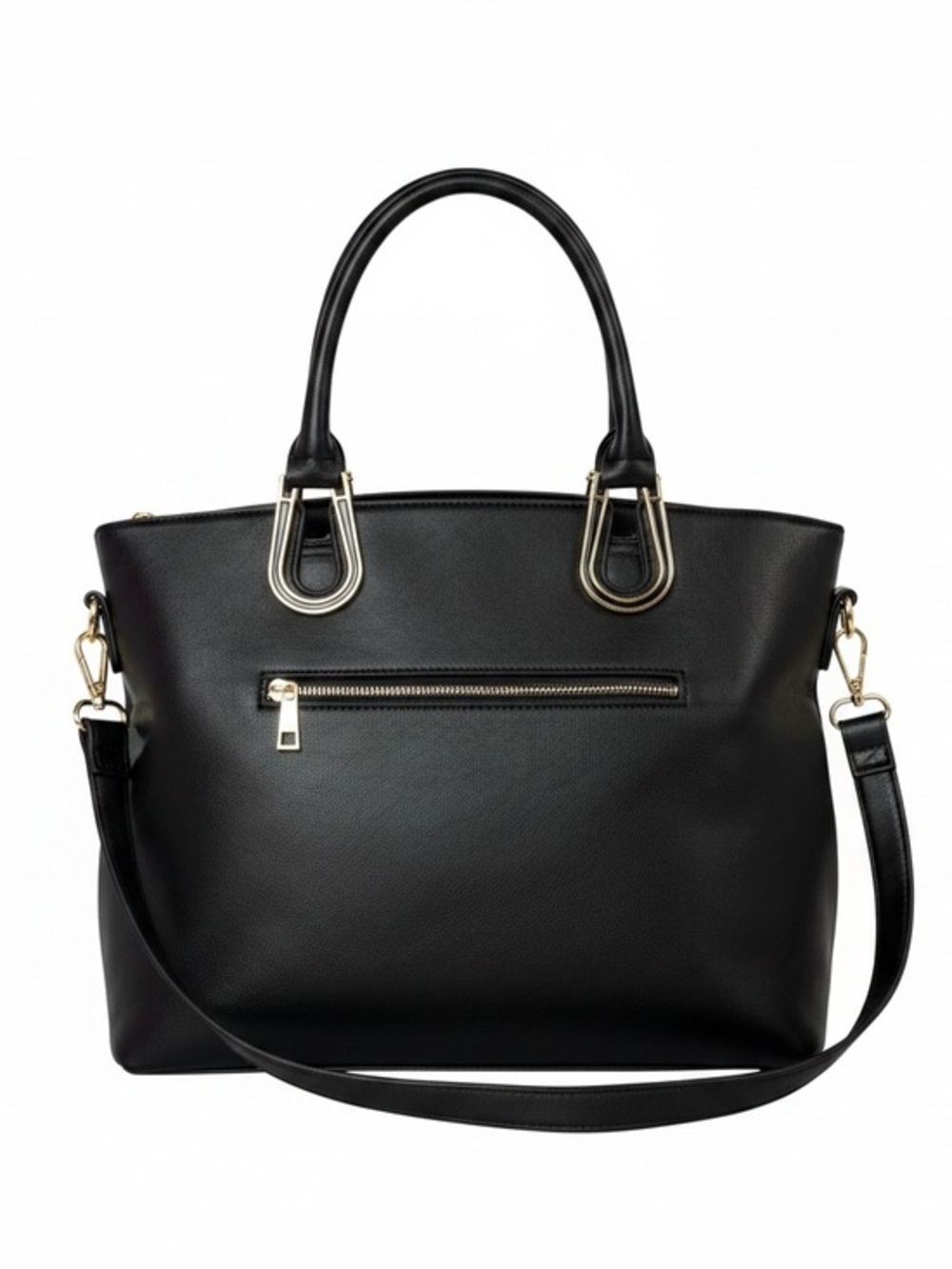 🖤 Black Faux Leather Satchel Crossbody Tote Gold Hardware